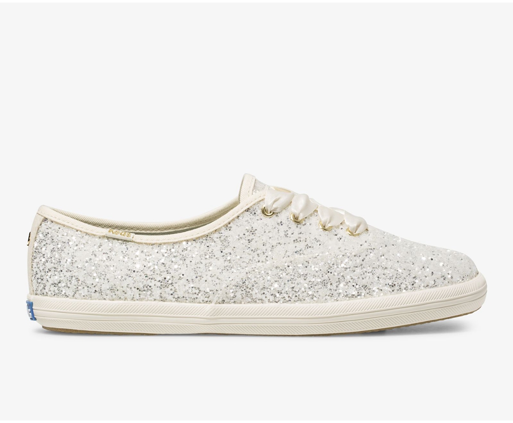 Womens Keds Sneakers - Kate Spade new york Champion Glitter - White - 5643-ENGXD